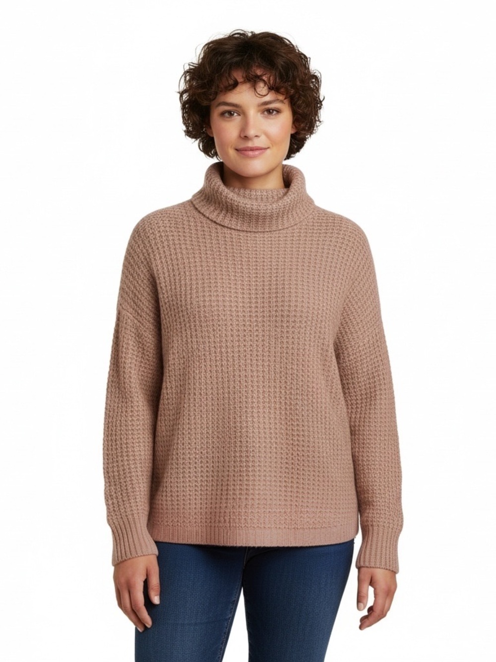 Falls Creek Waffle Knit Turtleneck Sweater - Salmon